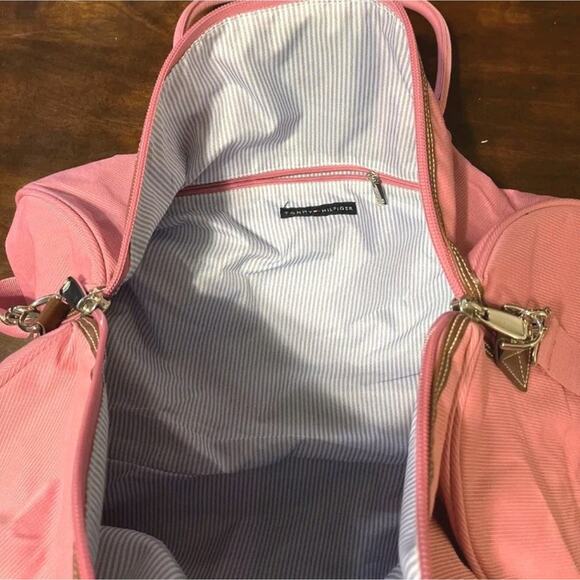 Vintage Tommy Hilfiger Duffle Bag Pink 21x12 Weekender Carry-on - Picture 6 of 10